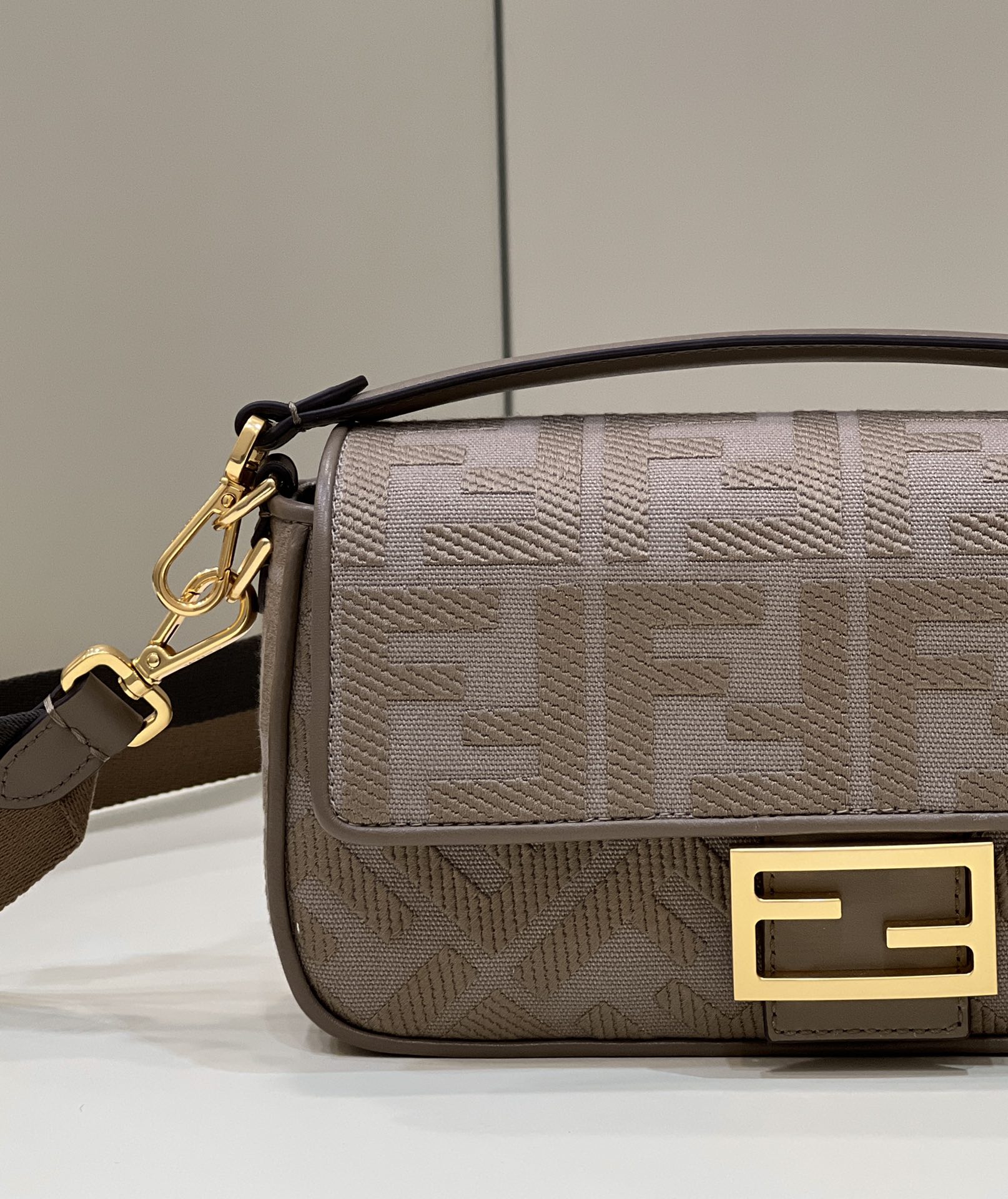 Fendi Medium Baguette FF Canvas Shoulder Bag Dark Grey